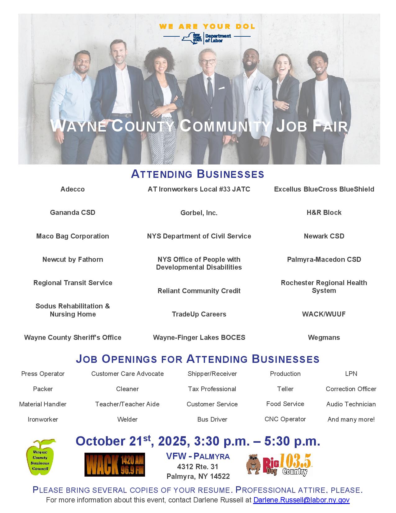 County Job Professional Development Wayne County Community Job Fair • RochesterWorks